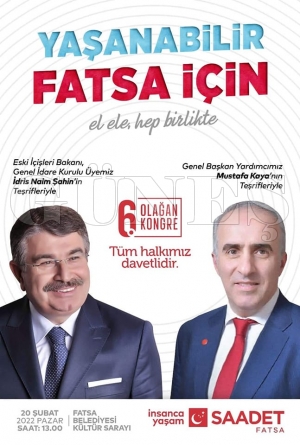 Saadet Partisi ilçe kongresi pazar günü yapılıyor Saadet Partisi ilçe kongresi pazar günü yapılıyor
