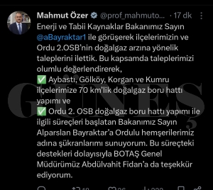 Ordu�ya do�algaz yat�r�m�na OTSO ba�kan� Karl�bel�den te�ekk�r