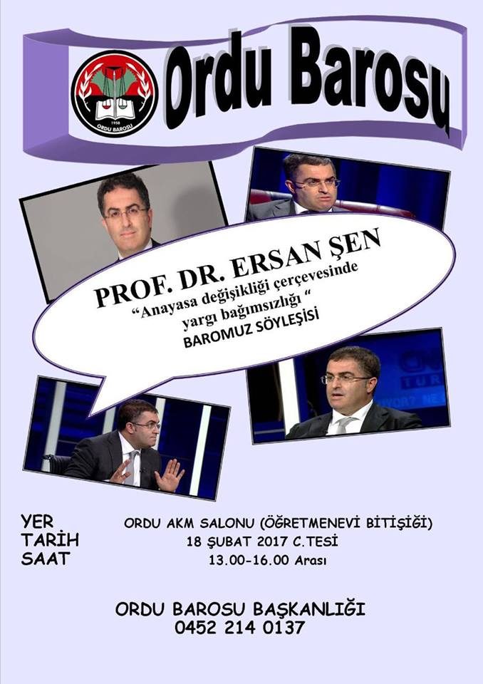 Prof. Dr. Ersan Şen 18 Şubat’ta Ordu’da!