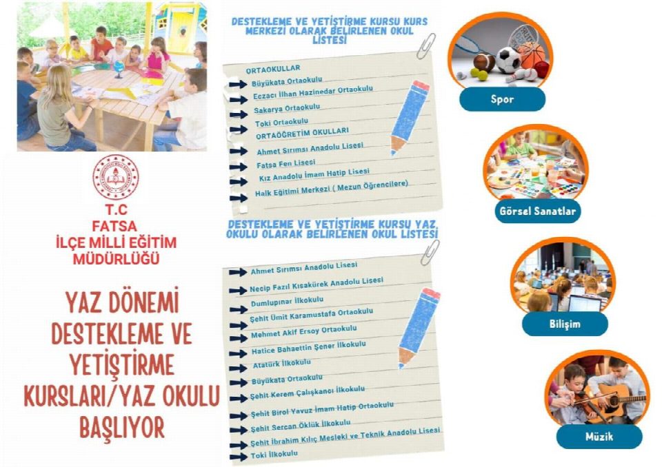 OKULLARIMIZDA DESTEKLEME VE YETİŞTİRME KURSLARI VE YAZ OKULU BAŞLIYOR