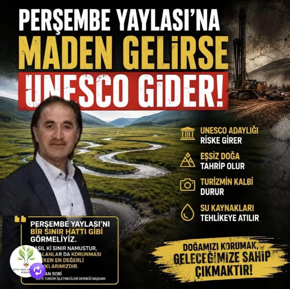 Perşembe Yaylası için kritik uyarı! Ünye Turizm İşletmecileri Derneği Başkanı Adnan Sobi, Aybastı–Korgan yaylalarında yeniden gündeme gelen maden arama çalışmalarına sert tepki gösterdi.