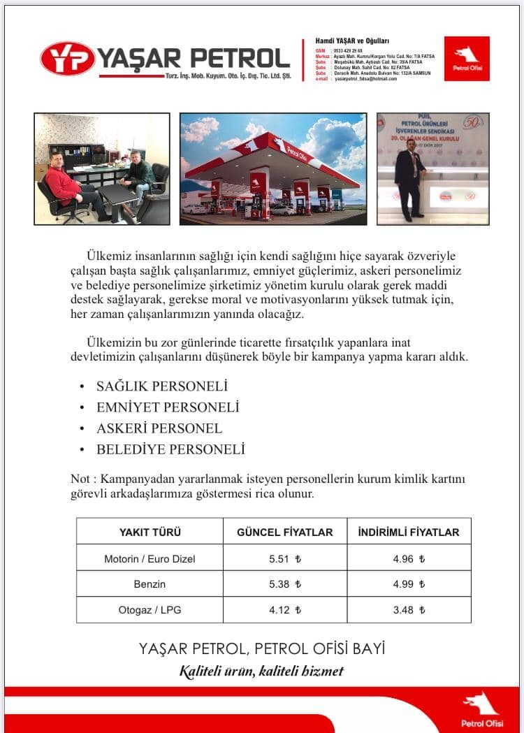 FATSA YAŞAR PETROL’DEN ÖRNEK DAVRANIŞ