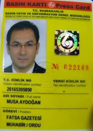 Gazetemiz Muhabiri Musa Aydoğan Sarı Basın Kartını Aldı