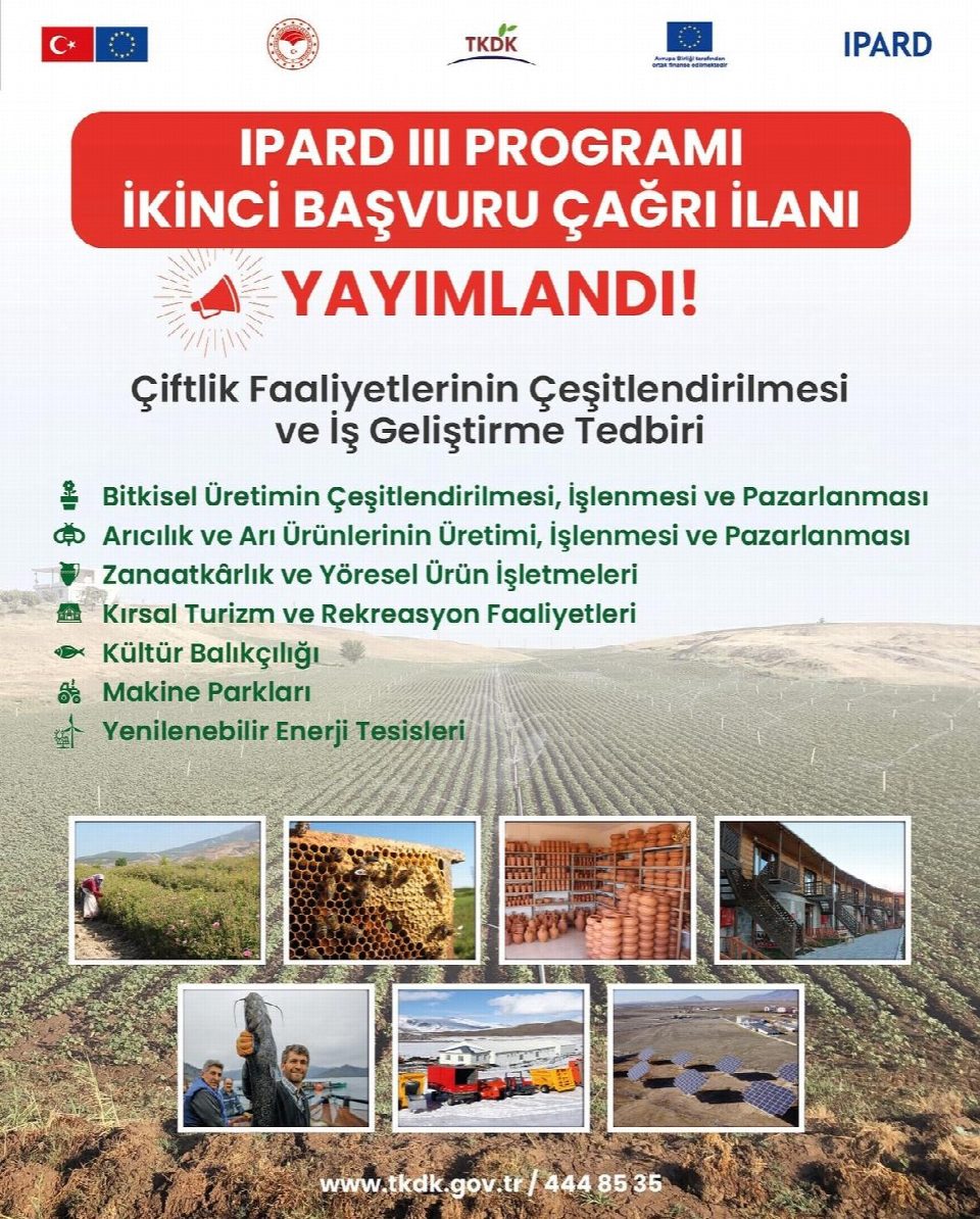 TARIM VE KIRSAL KALKINMAYI DESTEKLEME KURUMU (TKDK) ORDU İL KOORDİNATÖRLÜĞÜ, IPARD III PROGRAMI İKİNCİ BAŞVURU ÇAĞRI İLANINA ÇIKTI